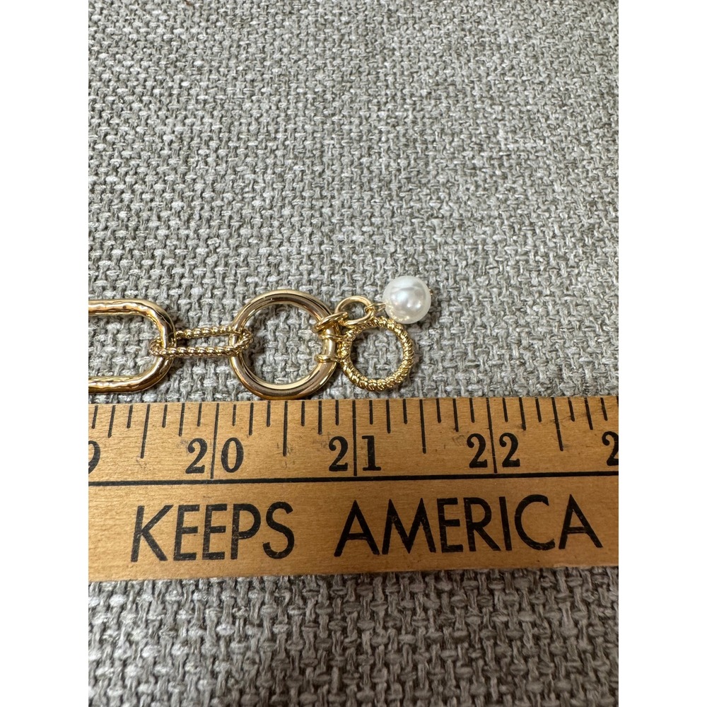 Gold Paperclip Chain Necklace Faux Pearl Toggle Statement Layering Chic Resort - Picture 8 of 9
